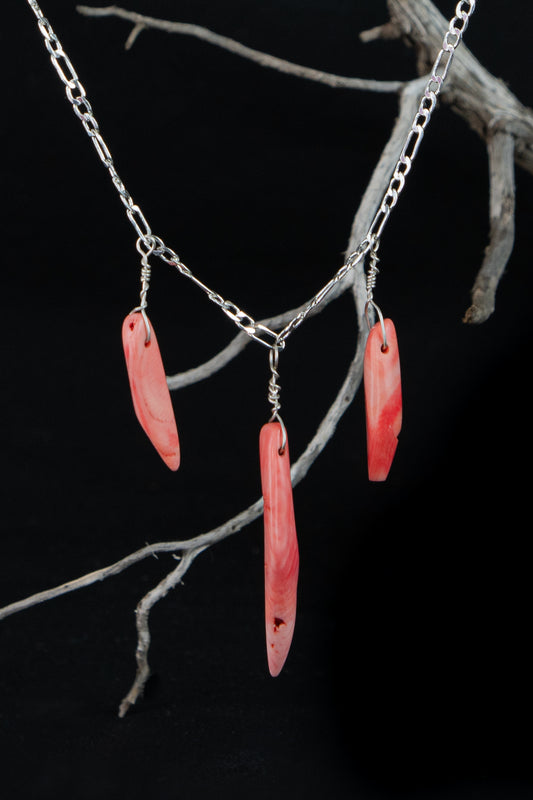 # 6815 Pink and Red Coral on Sterling Silver Chain